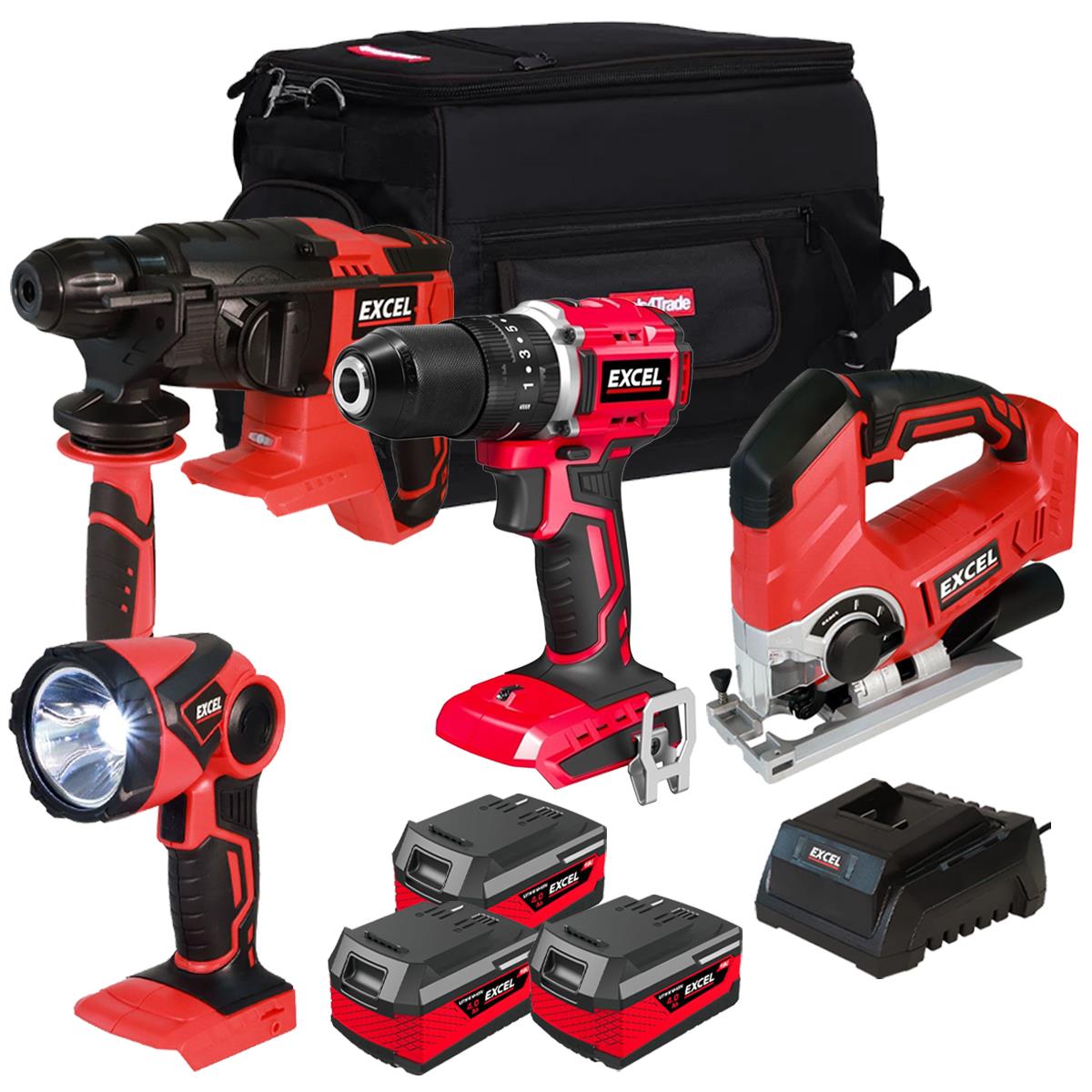 Excel 18V 4 Piece Power Tool Kit with 3 x 4.0Ah Battery & Charger EXL12740