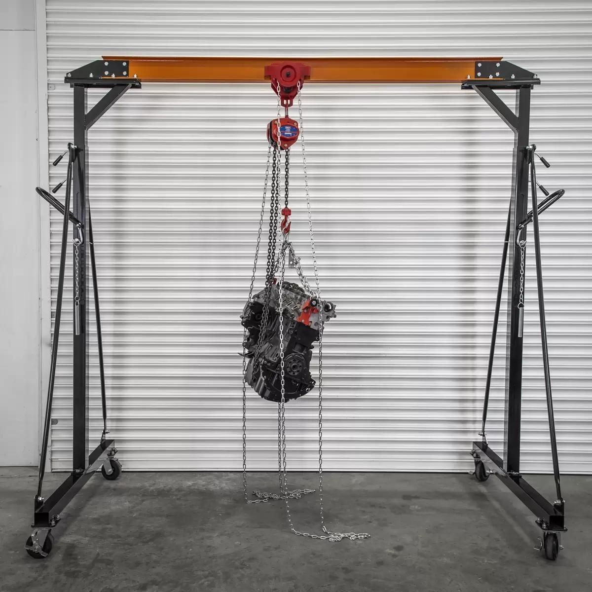Sealey SG1000KITG Portable Gantry Crane Adjustable 1 Tonne with Geared Trolley Combo