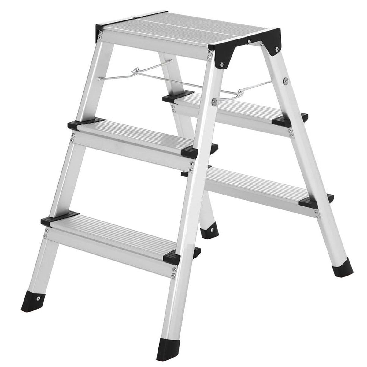 Excel Aluminium Stool Ladder 3 Tread Heavy Duty Folding Hop Up 610mm x 390mm
