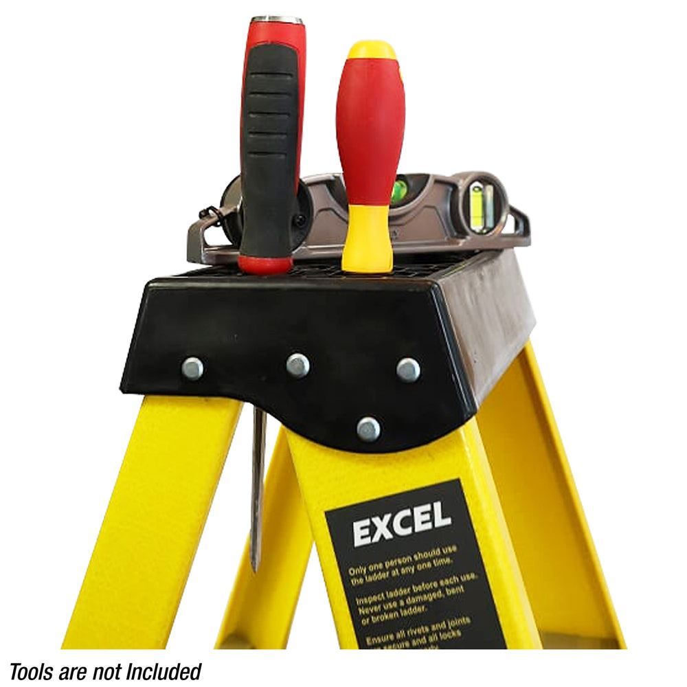 Excel Heavy Duty Fibreglass 6 Tread Ladder with 3 Step Hop Up Ladder