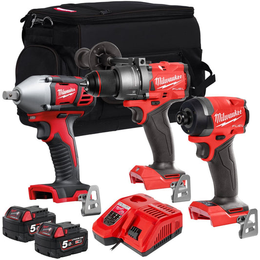 Milwaukee 18V 3 Piece Power Tool Kit with 2 x 5.0Ah Batteries T4TKITM-109