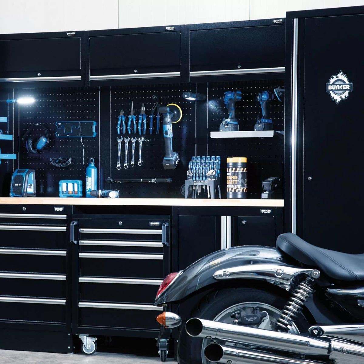 Draper MS400COMBO/16A BUNKER Modular Storage Combo with Hardwood Worktop 16 Piece 04398