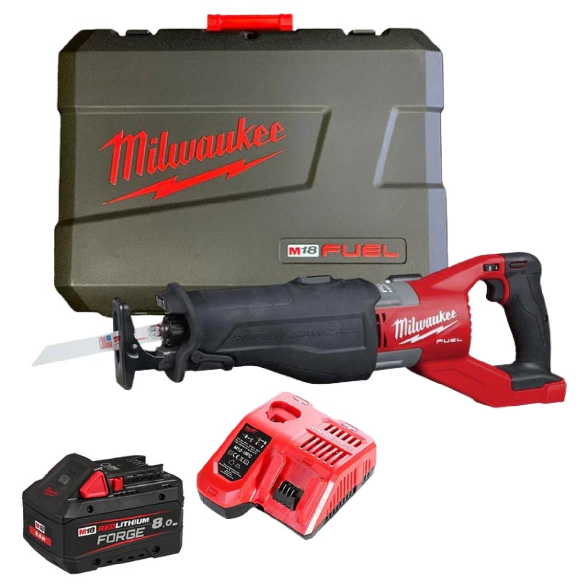 Milwaukee M18FSX-0 18V M18 FUEL Sawzall Reciprocating Saw with 1 x 8.0Ah Battery Charger & Case