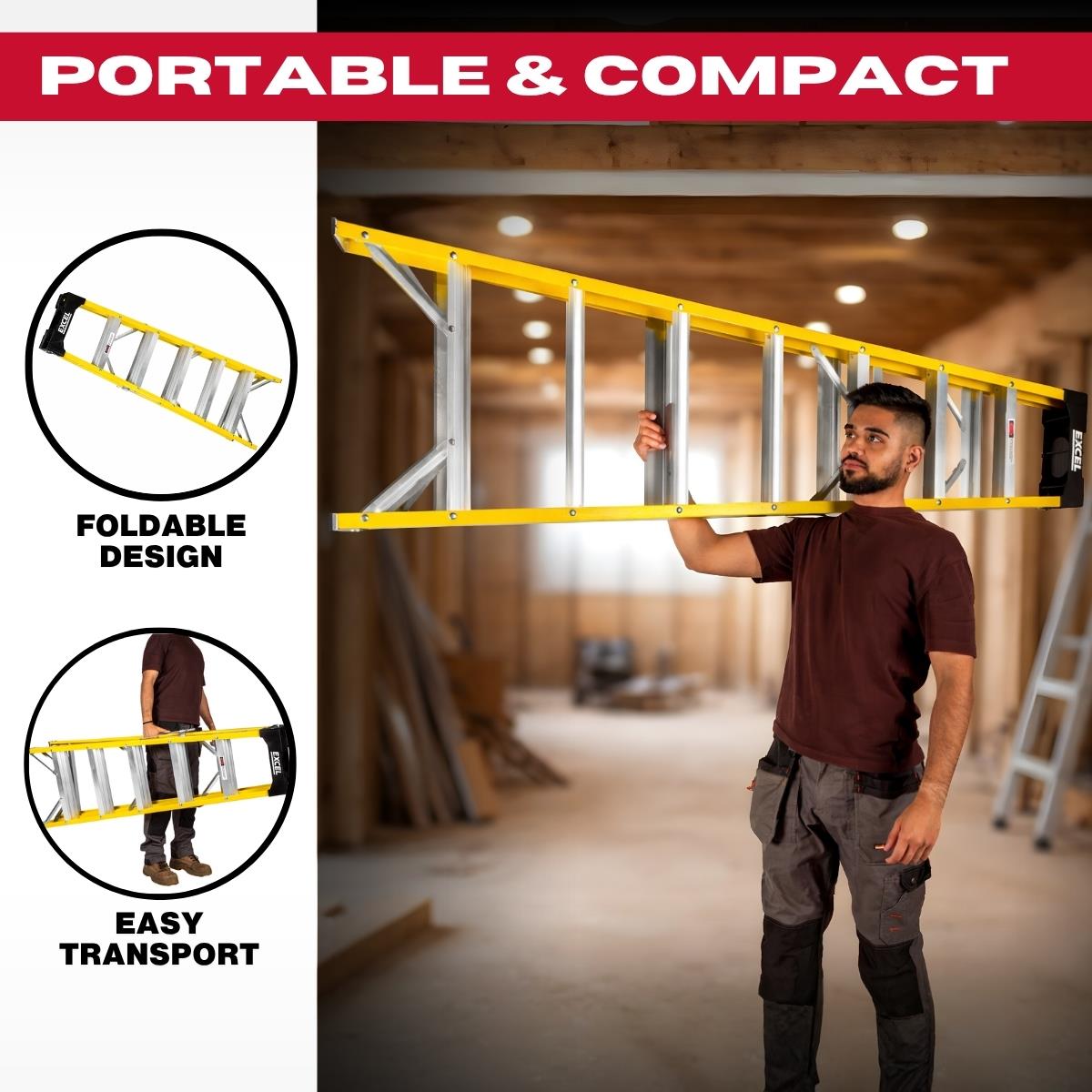 Excel Electricians Fibreglass Step Ladder 8 Tread 1.91m Heavy Duty