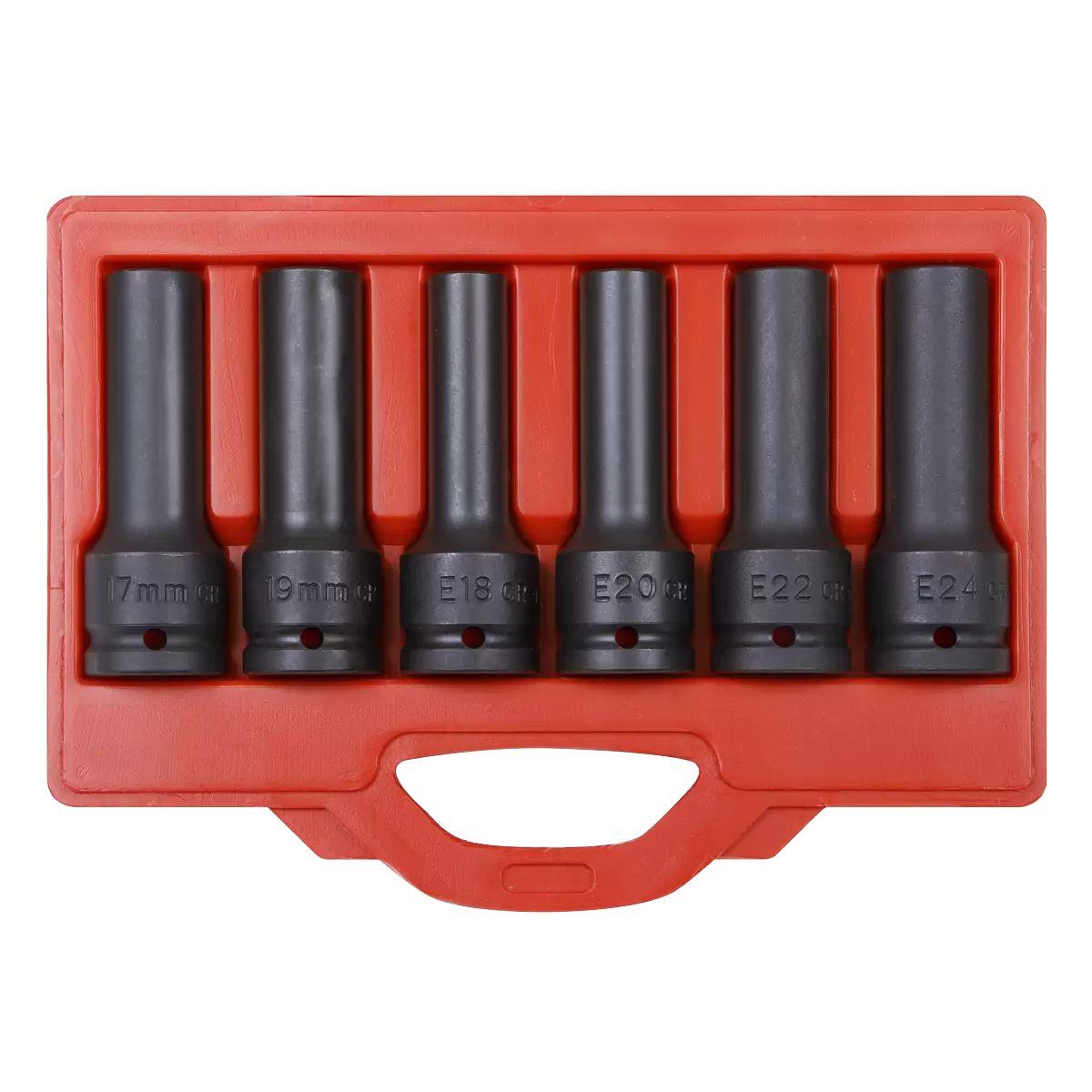 Sealey SX099 Impact & TRX-Star Female Deep Socket Set 3/4 Inch Sq Drive 12-Point 6pc
