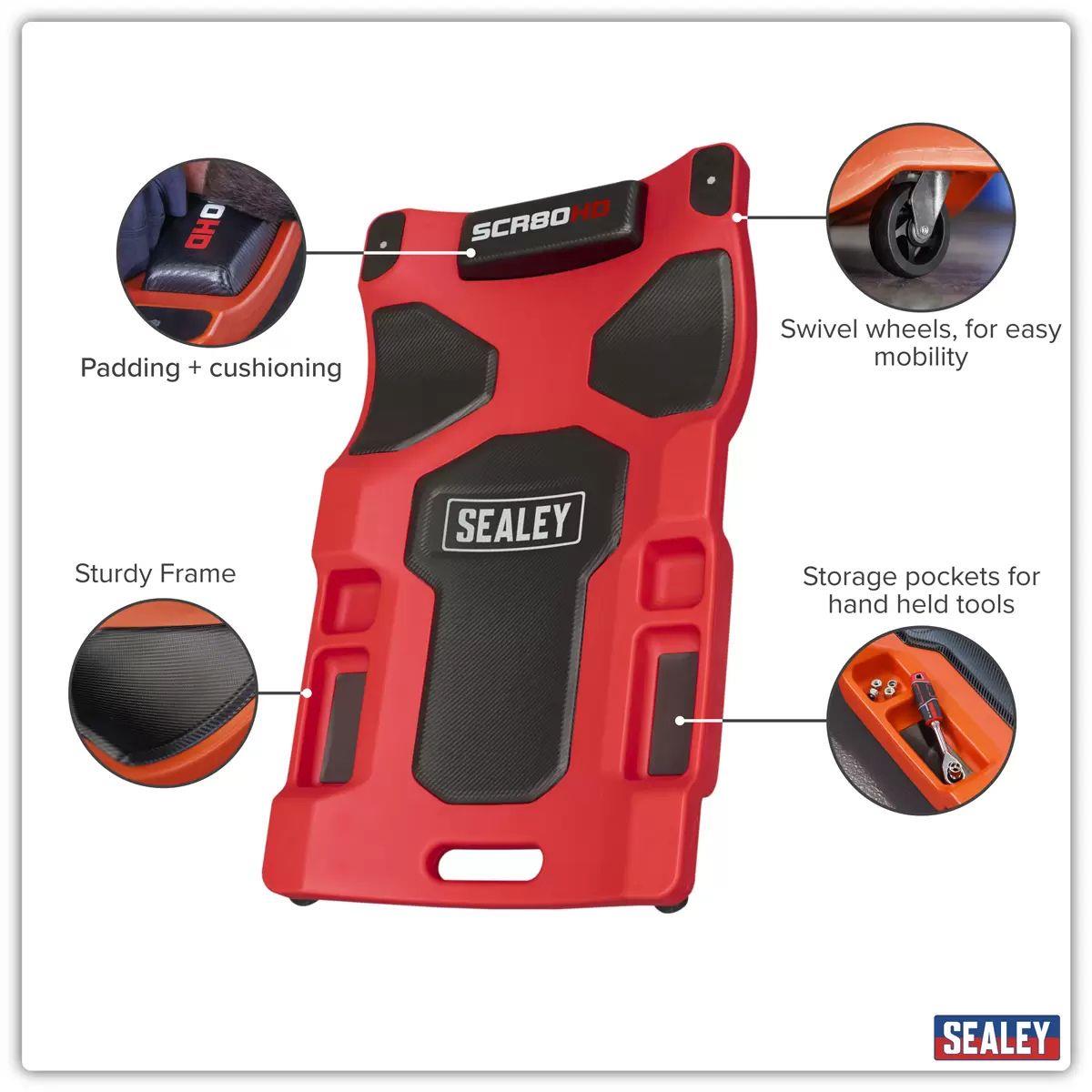 Sealey SCR80HD Composite Padded Creeper with 6 Wheels