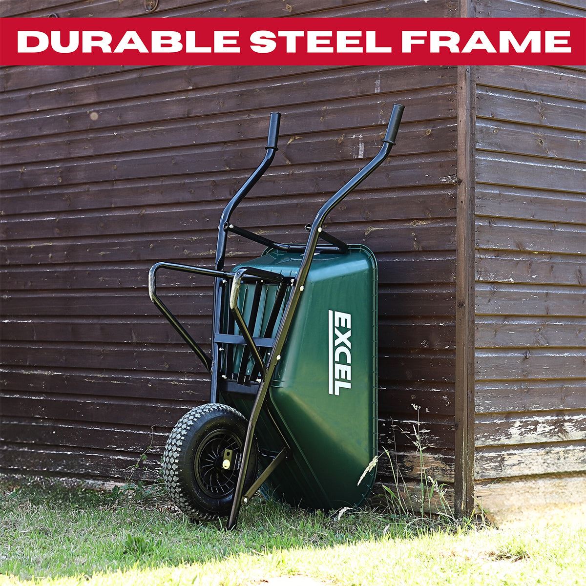 Excel Heavy Duty Wheelbarrow with 100L HDPE Tray Green