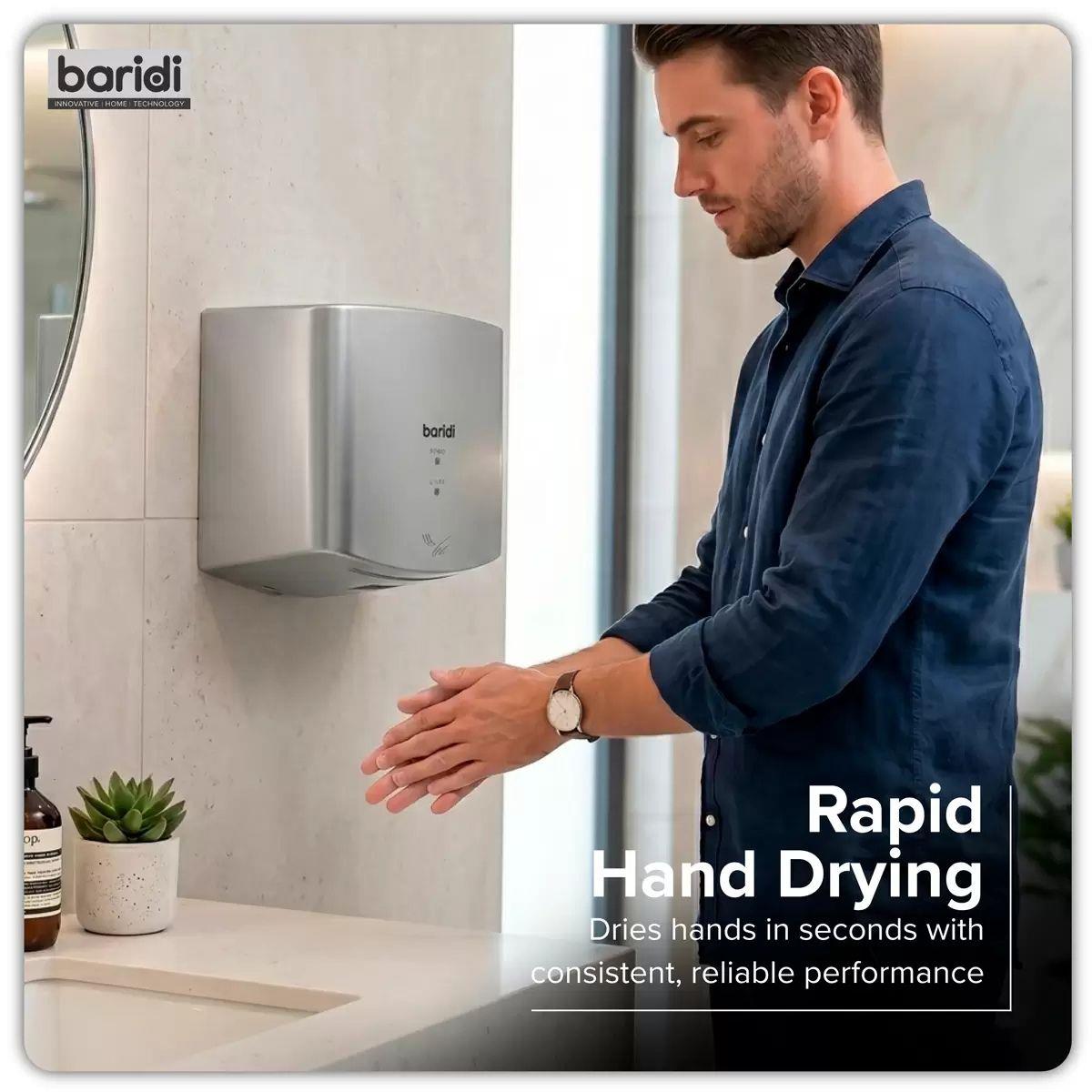Sealey DH379 Baridi High Speed Hand Dryer with Auto-Sensor 1400-1650W/230V Silver