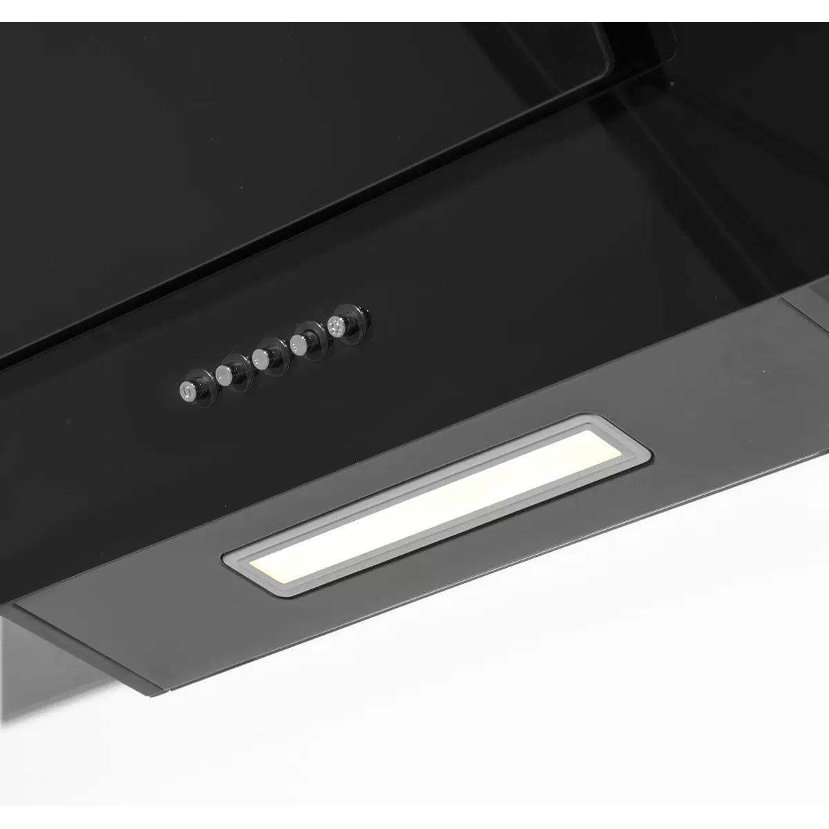 Sealey DH129 Baridi Angled Chimney Cooker Hood with Carbon Filters & LED Lamp Black Glass 240V
