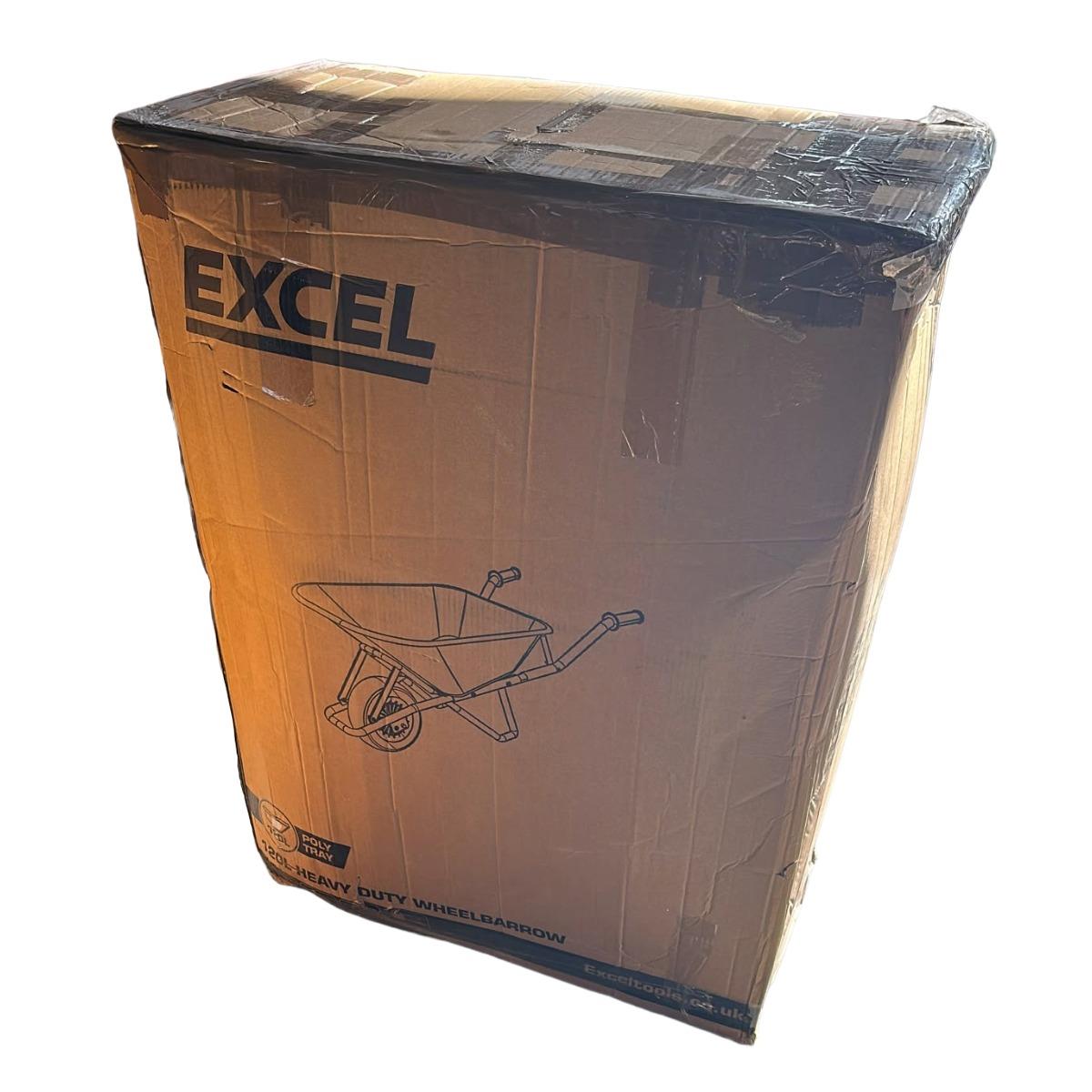 Excel Heavy Duty Orange Wheelbarrow with 120L HDPE Tray Item Condition Damaged Box