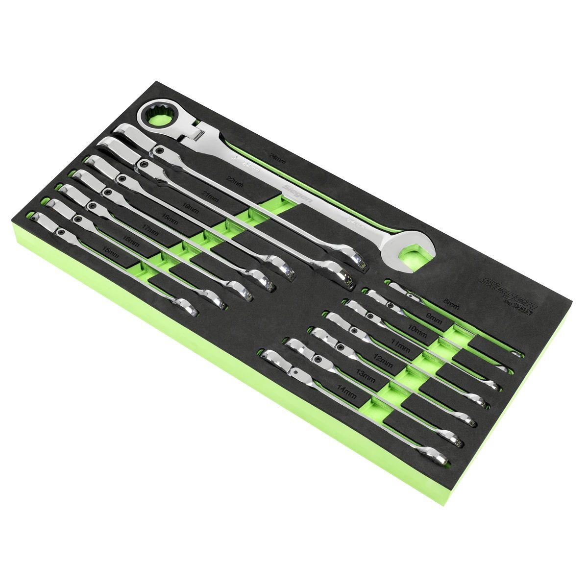 Sealey S01329 Flexi-Head Combination Ratchet Spanner Set 15pc