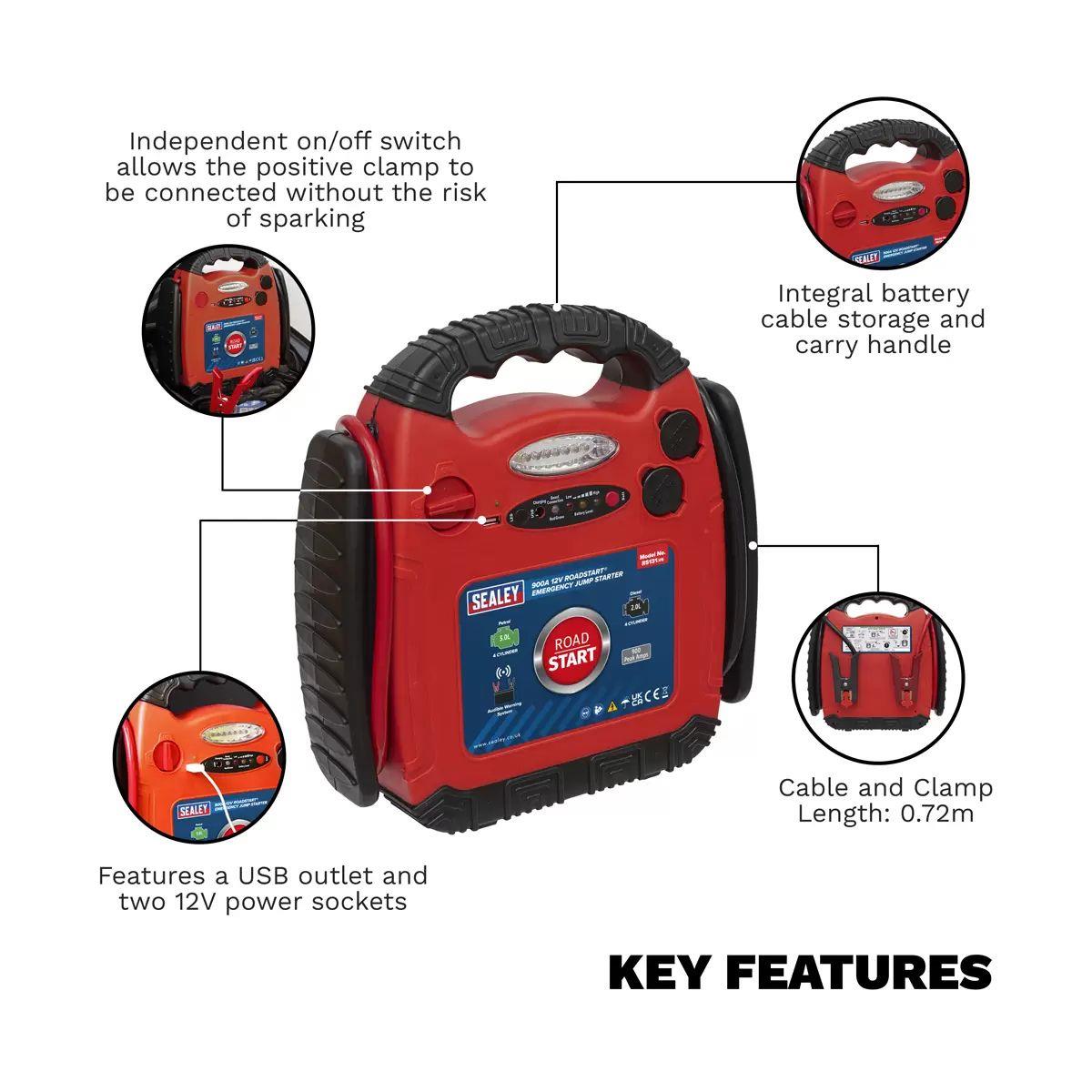 Sealey RS131 RoadStart Emergency Power Pack 12V 750 Peak Amps