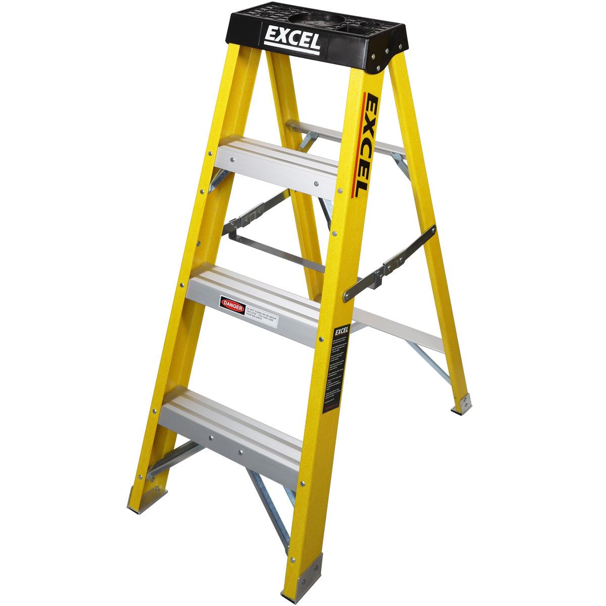 Excel Heavy Duty Fibreglass 3 Tread Ladder with 3 Step Hop Up Ladder