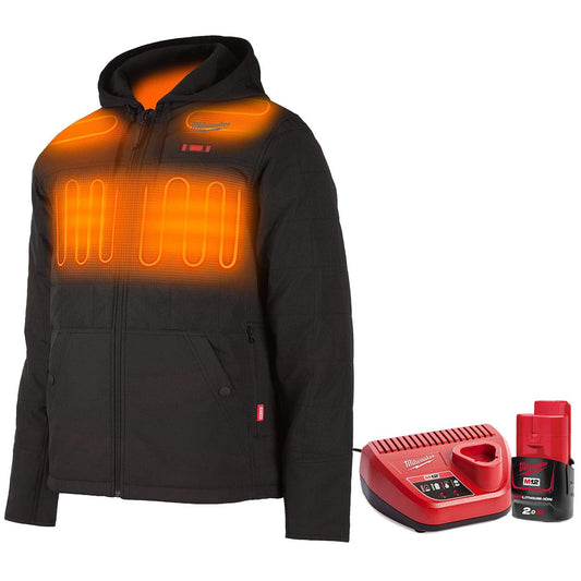 Milwaukee  M12 12V Heated Puffer Jacket Black Size L with 1 x 2.0Ah Battery & Charger