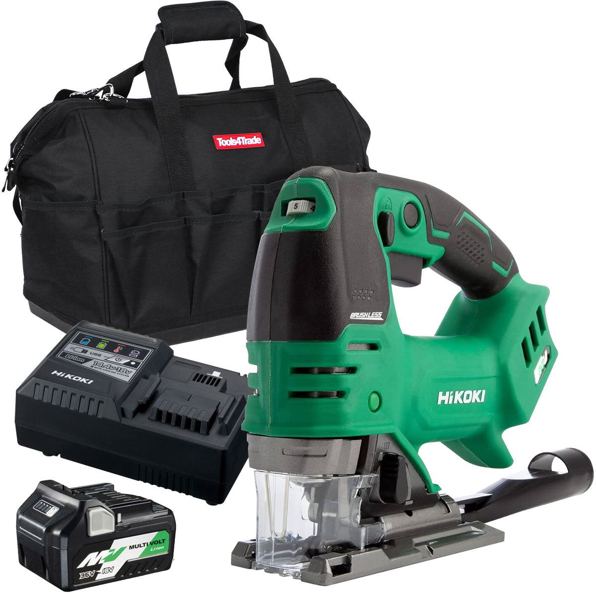Hikoki CJ36DAJ3Z 36V MultiVolt Brushless Top Handle Jigsaw with 1 x 2.5Ah/5.0Ah Battery Charger & Bag