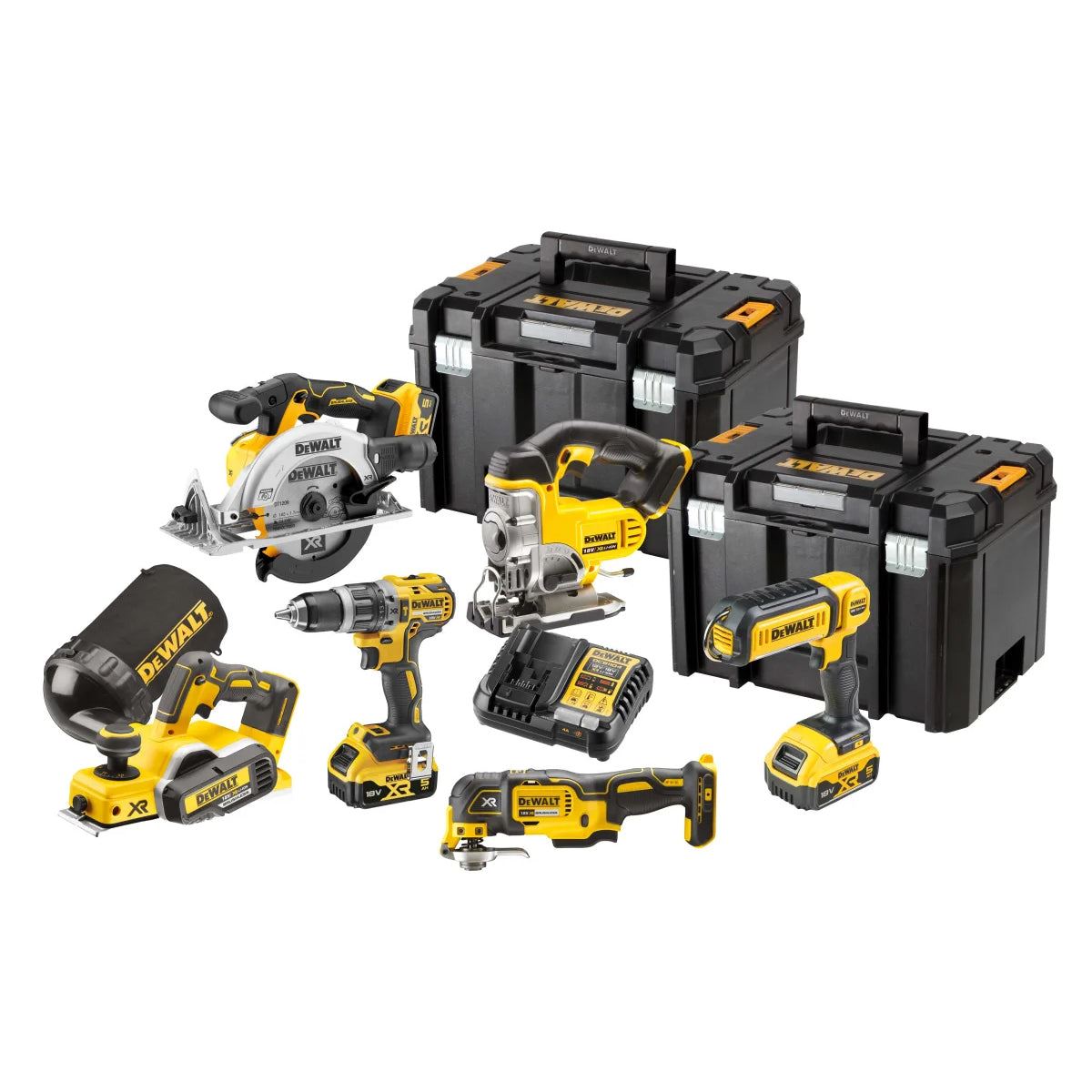 Dewalt DCK667P3T 18V Brushless 6 Piece Kit With 3 x 5.0Ah Batteries Charger & 2 x Deep TSTAK Carry Cases
