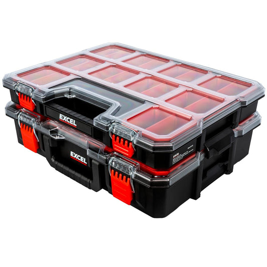 Excel 2-in-1 Tool Organiser Case, Portable Storage with Custom Dividers & Clear Lid