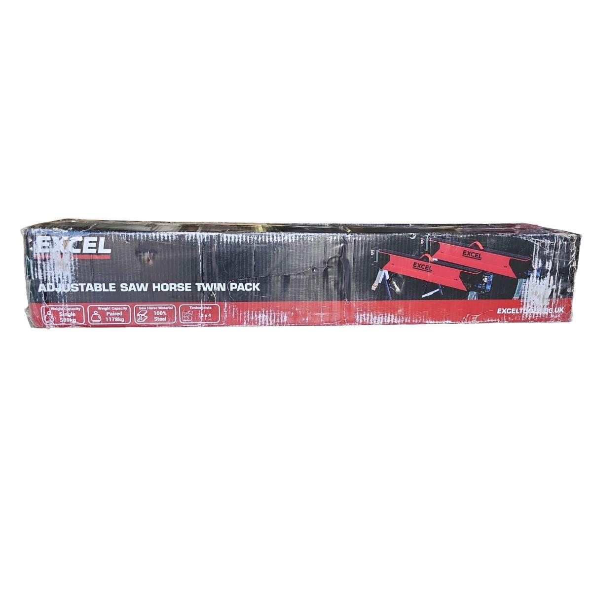 Excel Steel Sawhorse Heavy Duty Adjustable Legs Twin Pack 1178Kg Capacity Item Condition Damaged Box