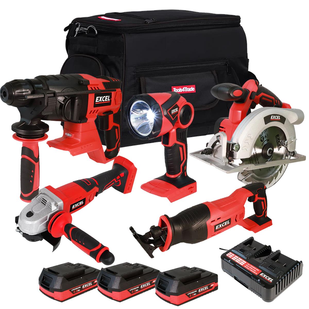 Excel 18V 5 Piece Combo Kit with 3 x 2.0Ah Battery & Charger EXLKIT-29309