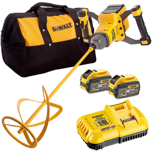 Dewalt DCD240X2 54V Flexvolt Brushless Paddle Mixer with 2 x 9.0Ah Batteries Charger & Heavy-Duty Kit Bag