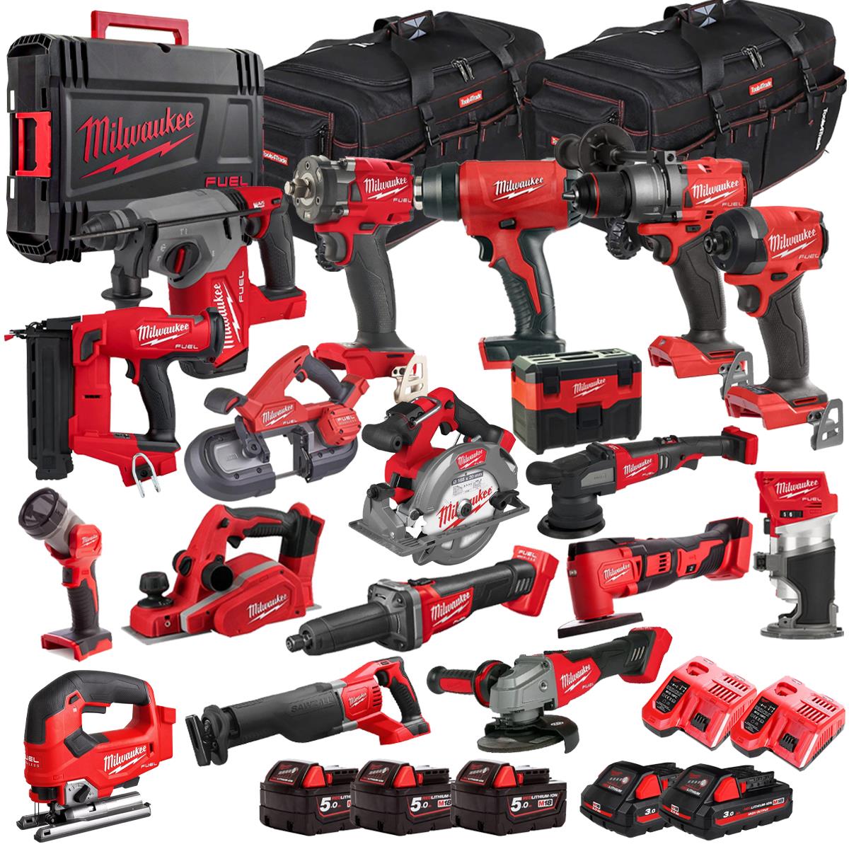 Milwaukee 18V 18 Piece Combo Kit with 5 x Batteries & Charger M18T4TKIT-4602