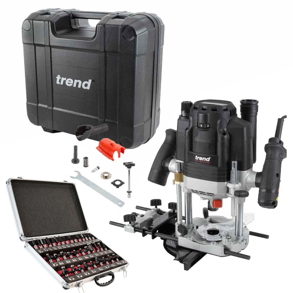 Trend T8EK 1/2in Dual Mode Plunge Router 240V with 35 Piece Cutter Set & Case
