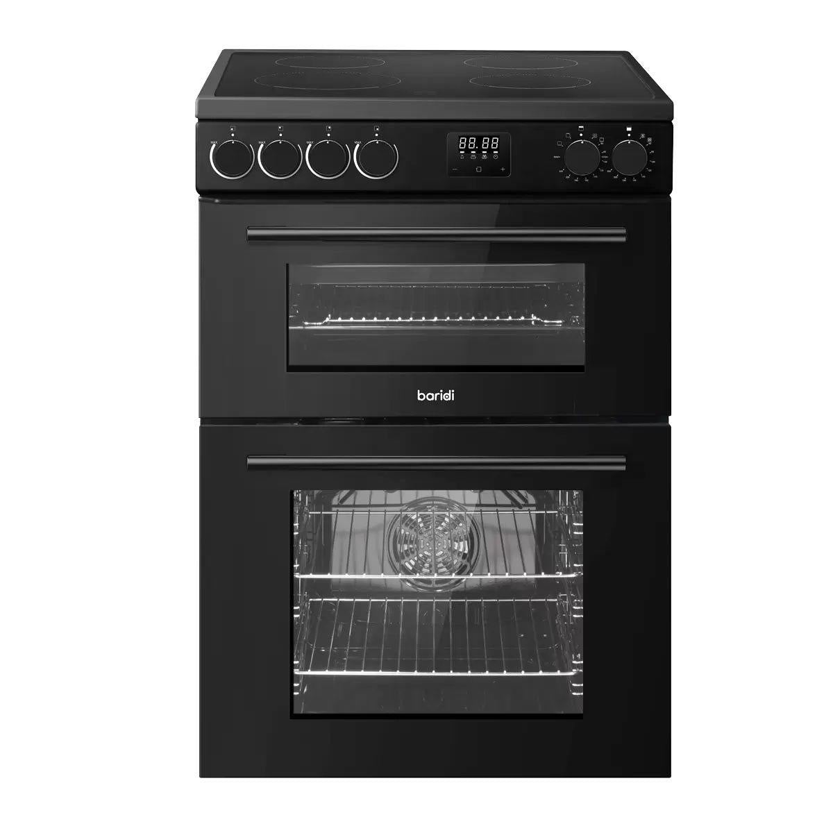 Sealey DH429 Baridi 60cm Freestanding Cooker with 99L Double Cavity & Ceramic Hob Black 240V