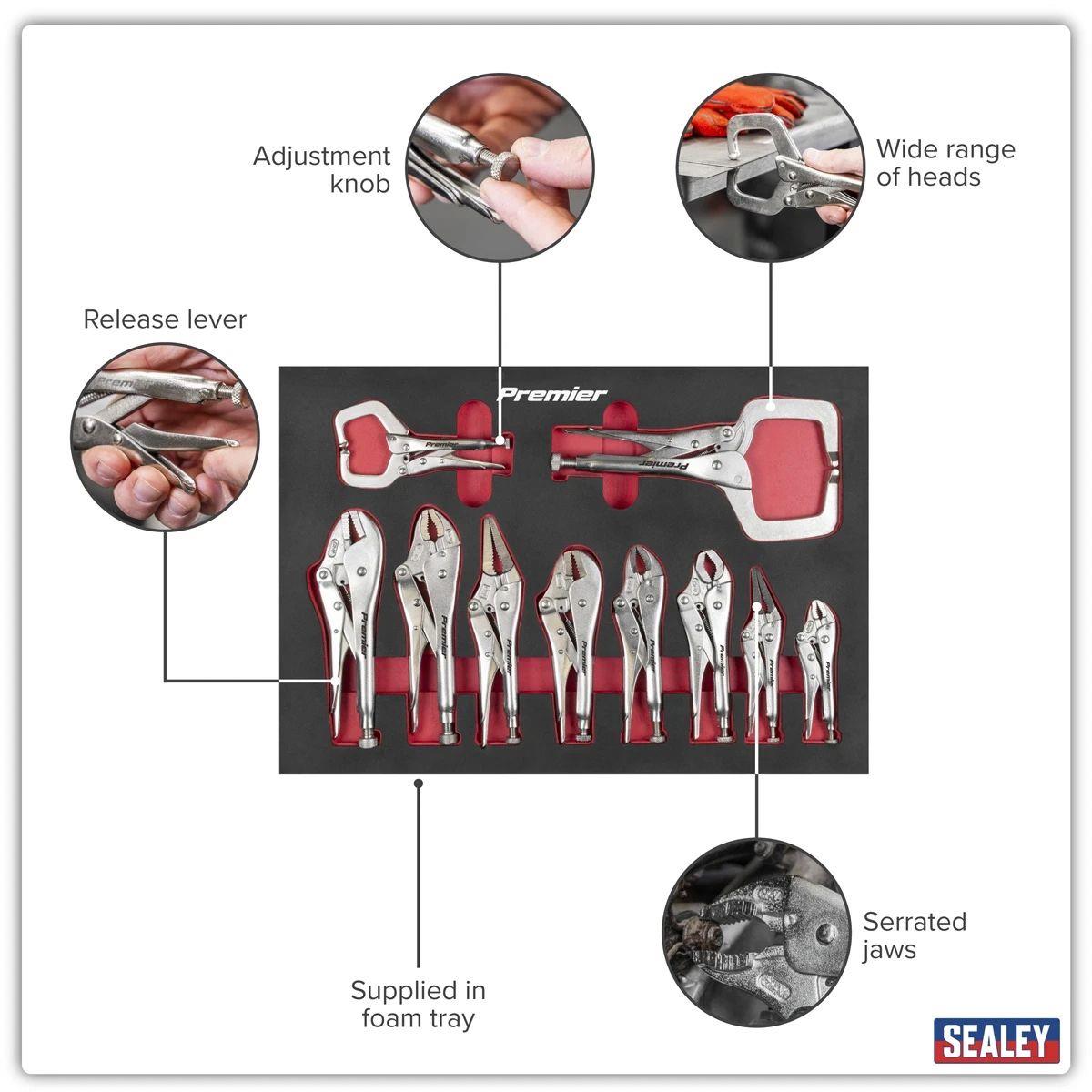 Sealey AK6802 Premier Locking Pliers Set with Tool Tray 10pc