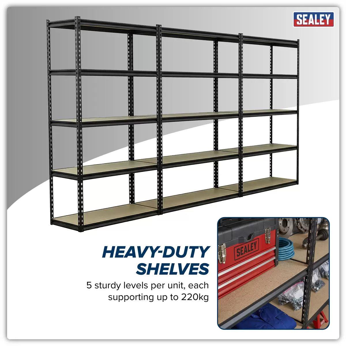 Sealey AP1200RCOMBO1 Racking Unit with 5 Shelves 220kg Capacity Per Level Set of 3