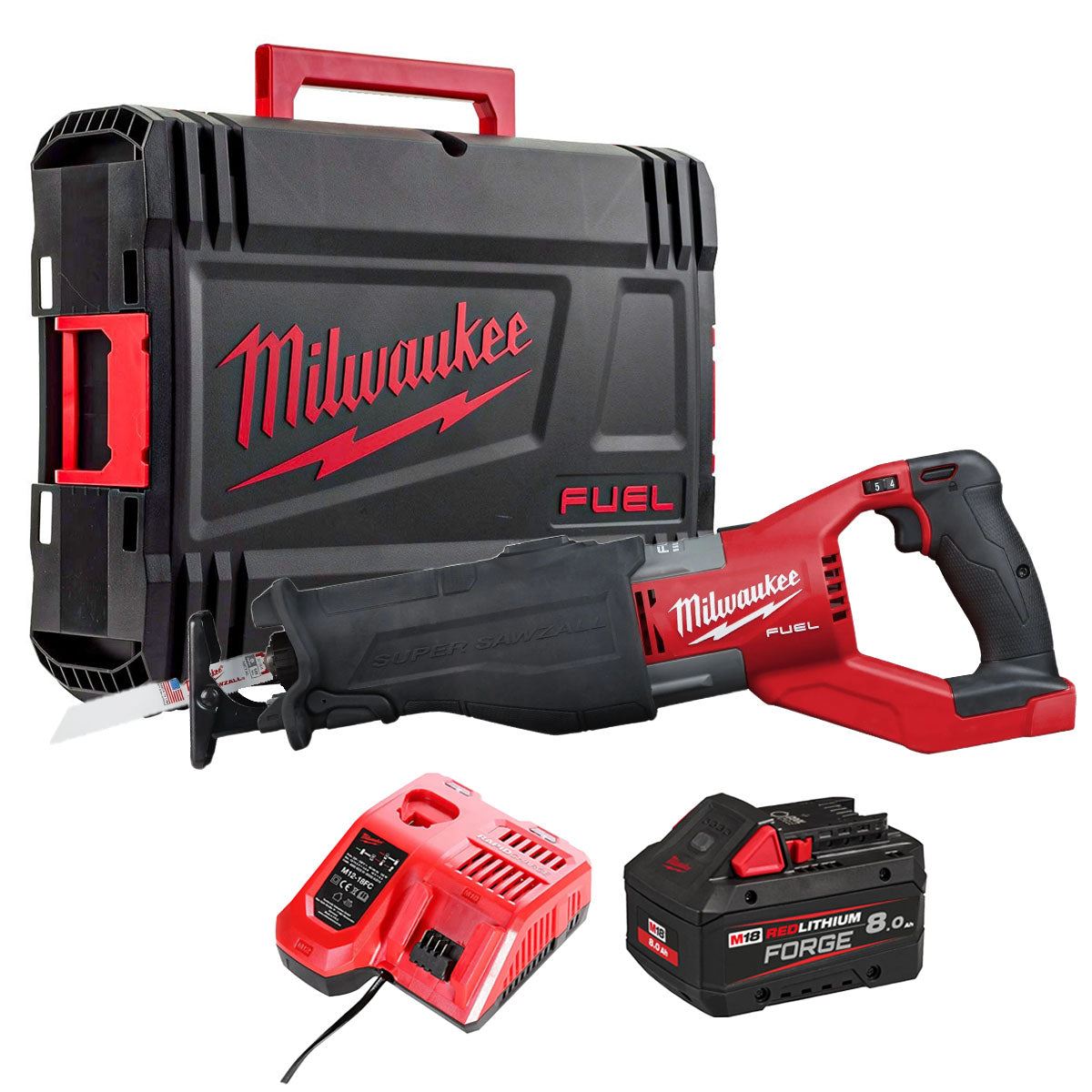Milwaukee M18FSX-801C M18 FUEL 18V Brushless Super Sawzall with 1 x 8.0Ah Battery Charger & Case 4933499178