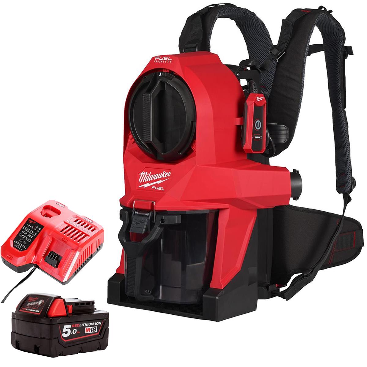 Milwaukee M18FBPV2-0 18V M18 Brushless Backpack Vacuum with 1 x 5.0Ah Battery & Charger