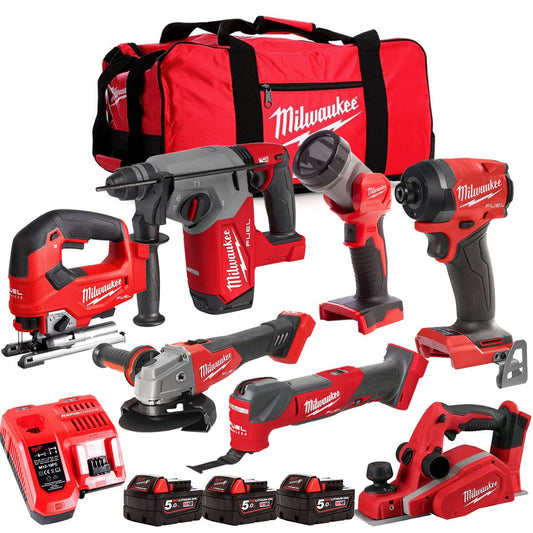 Milwaukee M18FPP6L3-503BK8 18V Brushless 7 Piece Tool Kit with 3 x 5.0Ah Batteries Charger & Wheeled Bag