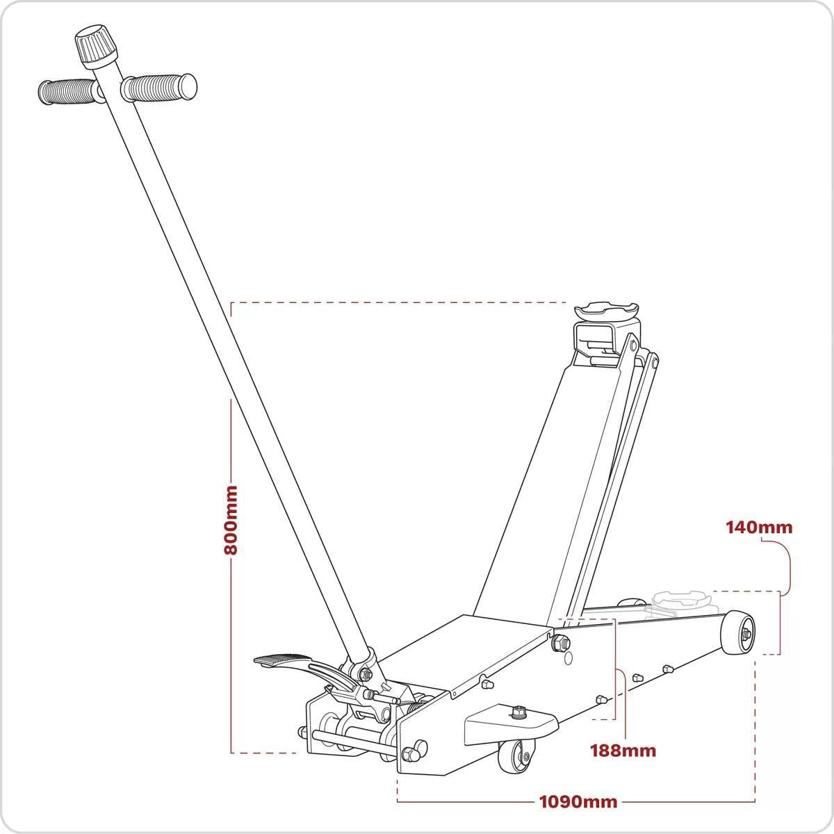 Sealey 2201HL 2 Tonne Long Reach High Lift Commercial Trolley Jack