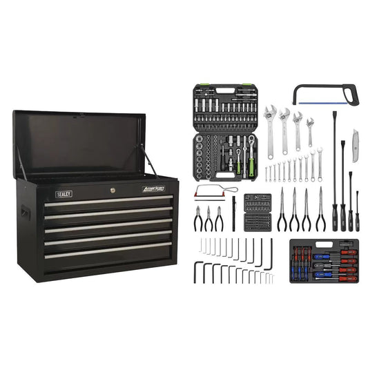 Sealey AP225BCOMBO5 Drawer Topchest with Ball-Bearing Slides & 272pc Tool Kit Black