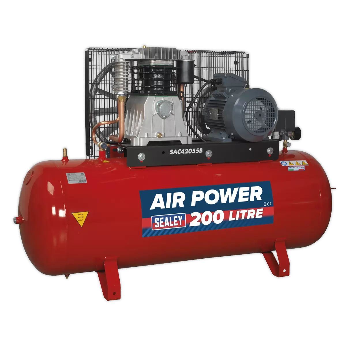 Sealey SAC42055B 200L Belt Drive Air Compressor with Cast Cylinders 415V/32A