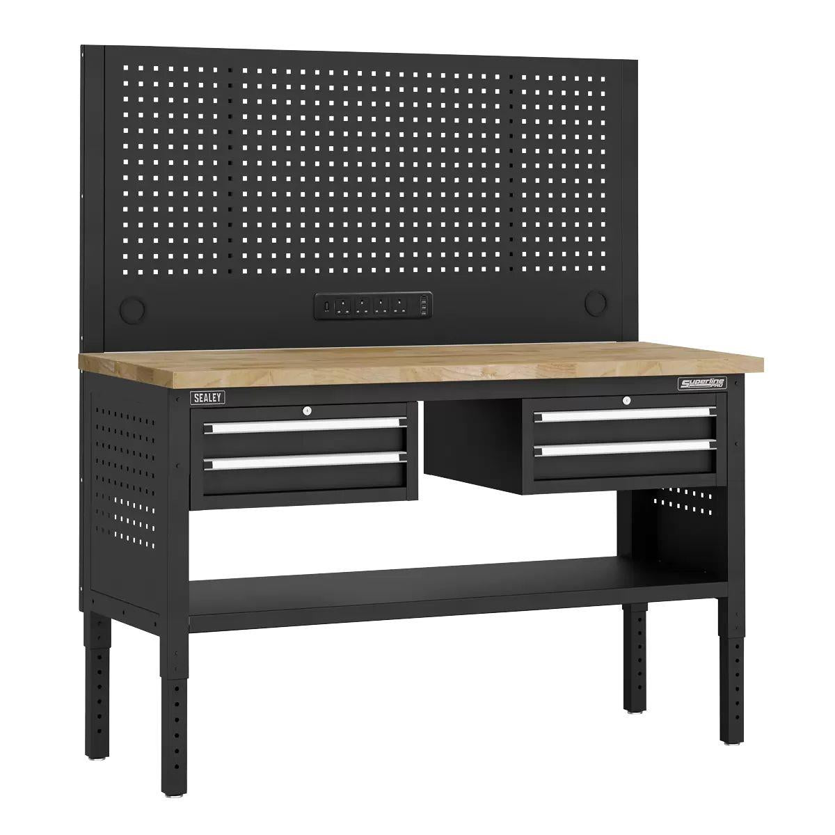 Sealey APMWB60COMBO3W Superline PRO Modular Workbench with 4 Drawers Wooden Worktop 1525mm
