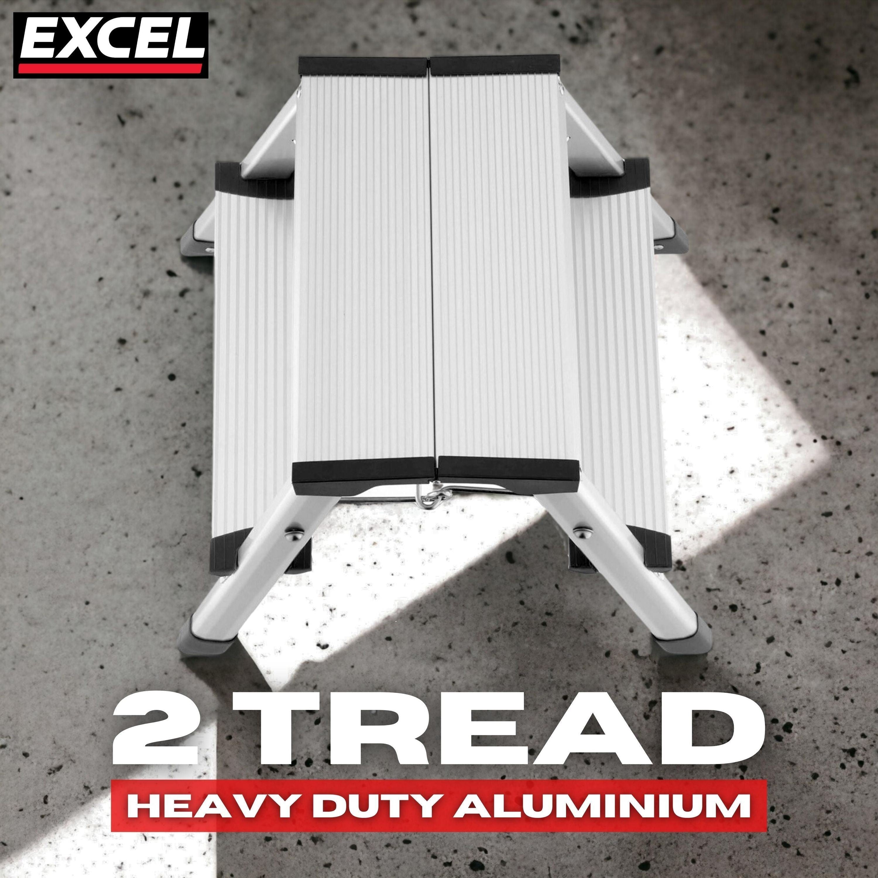 Excel Aluminium Stool Ladder 2 Tread Heavy Duty Folding Hop Up 350mm x 400mm Item Condition Box Opened Never Used