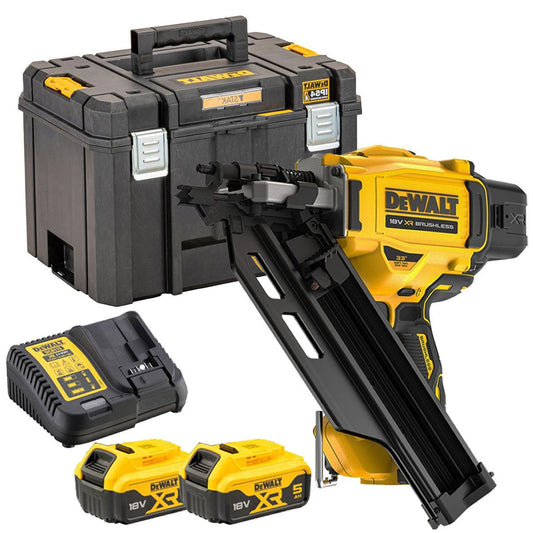 Dewalt DCN930N 18V Brushless 90mm First Fix Framing Nailer with 2 x 5.0Ah Battery Charger & TSTAK Tool Box