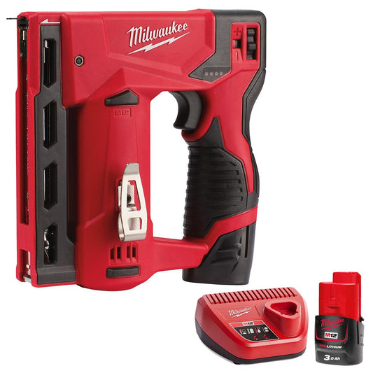 Milwaukee M12BST-0 12V Sub Compact Second Fix Stapler with 1 x 3.0Ah Battery & Charger