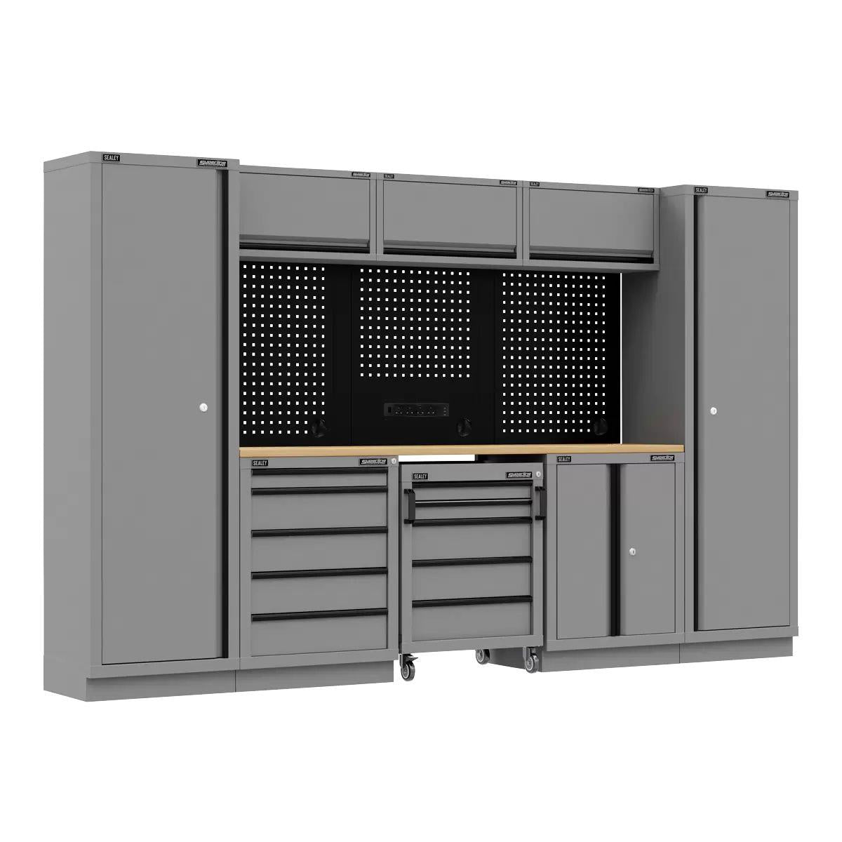 Sealey APMSBESTACK01W Superline PRO Black Edition Storage System with Rubber Wood Worktop 3.24m