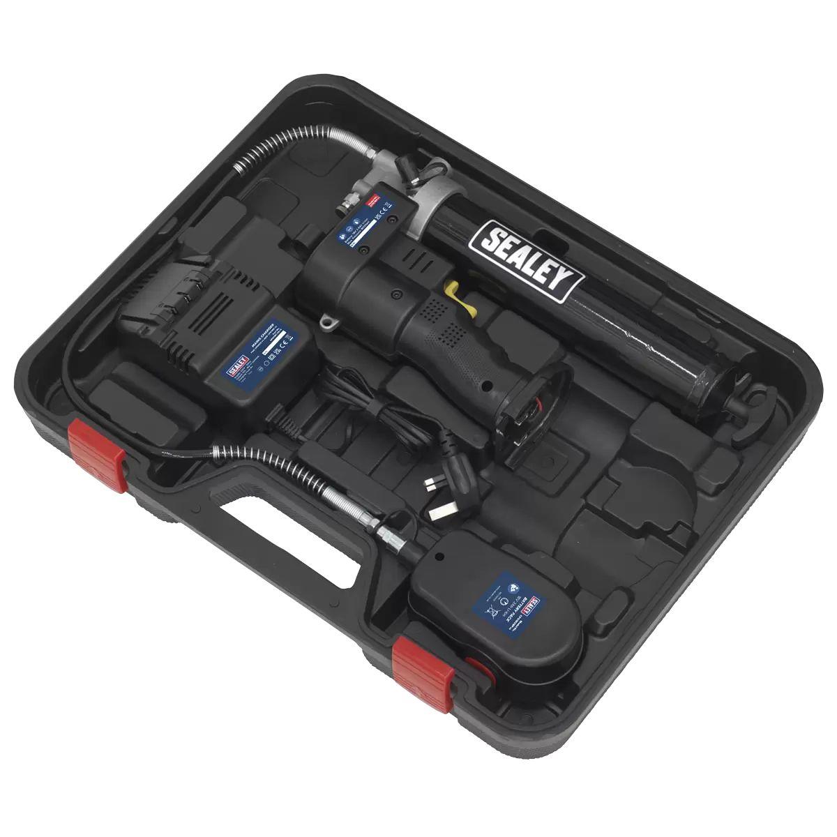 Sealey CPG18V 18V Cordless Grease Gun With 1 x 2Ah Battery, Charger & Storage Case