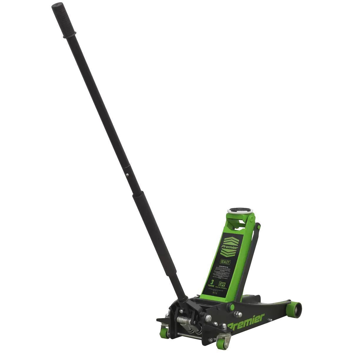 Sealey 3040AG Trolley Jack 3tonne Workshop Rocket Lift Green PU Wheels
