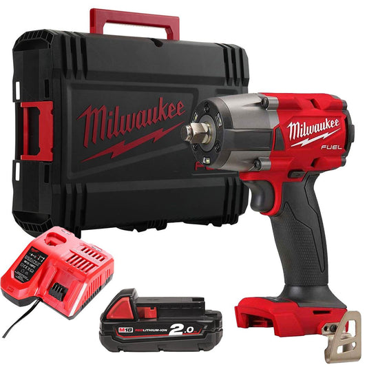 Milwaukee M18FMTIW2F12-0X 18V Brushless 1/2" Impact Wrench with 1 x 2.0Ah Battery Charger & Case