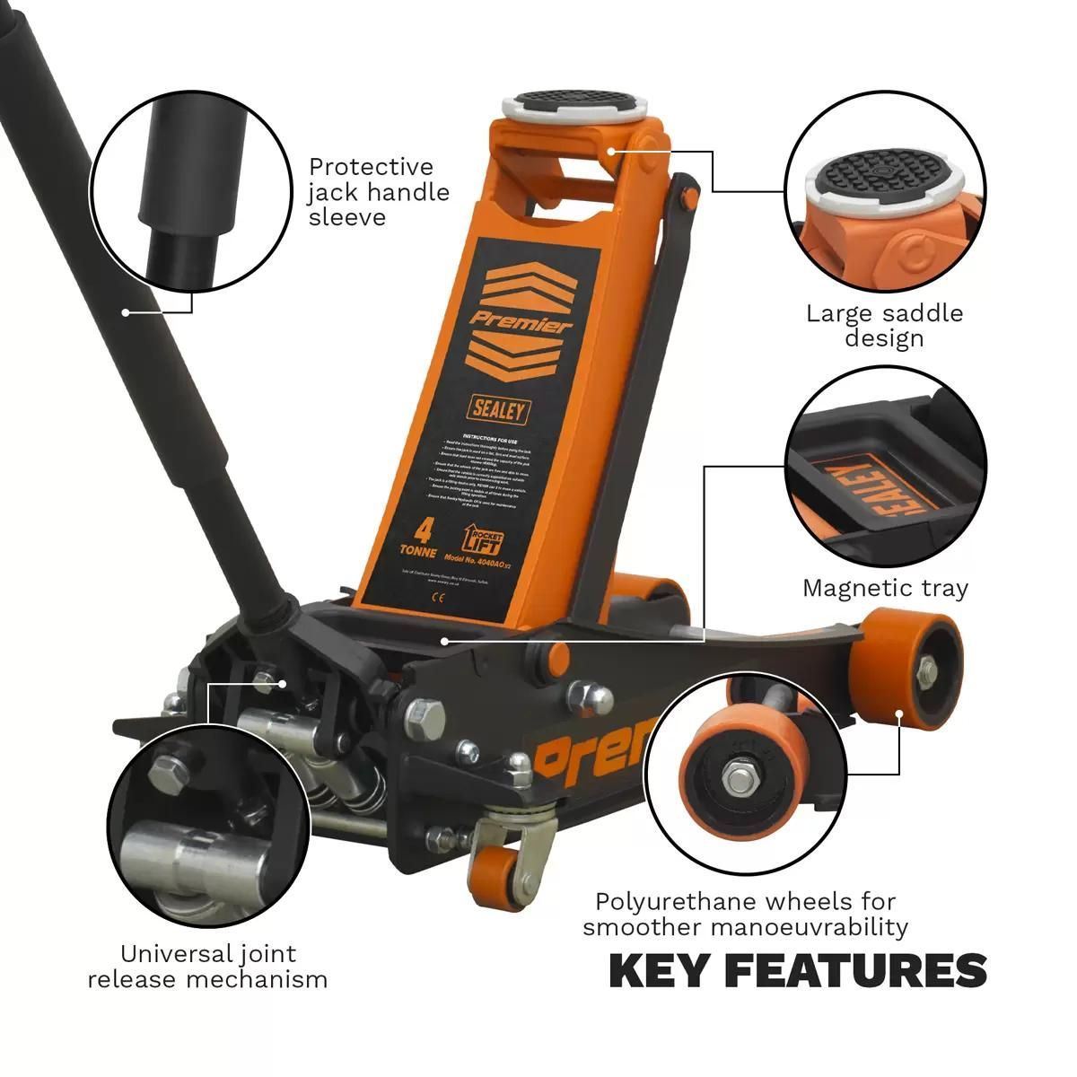 Sealey 4040AO Trolley Jack 4tonne Rocket Lift Orange