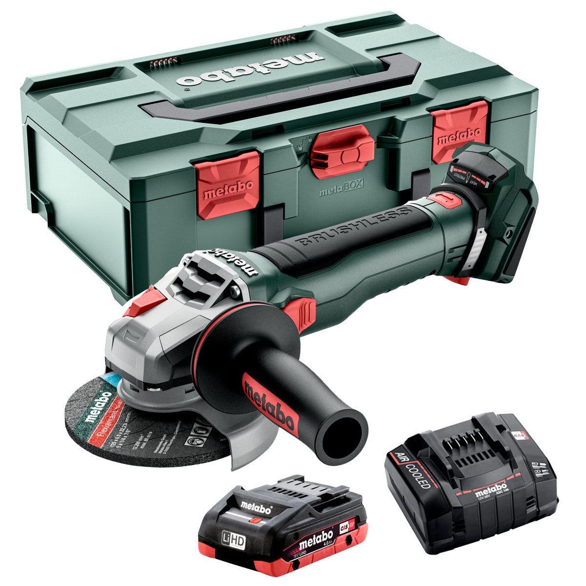 Metabo WB 18 LT BL 11-125 18V Brushless Angle Grinder with 1 x 4.0Ah Battery Charger & Case