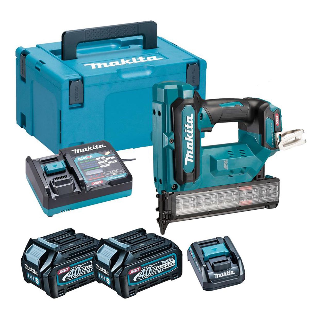 Makita FN001GD201 40V Max XGT Brushless 18Ga Brad Nailer With 2 x 2.5Ah Battery, Charger & Case