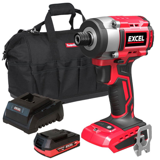 Excel 18V Cordless Brushless Impact Driver with 1 x 2.0Ah Battery Charger & Bag