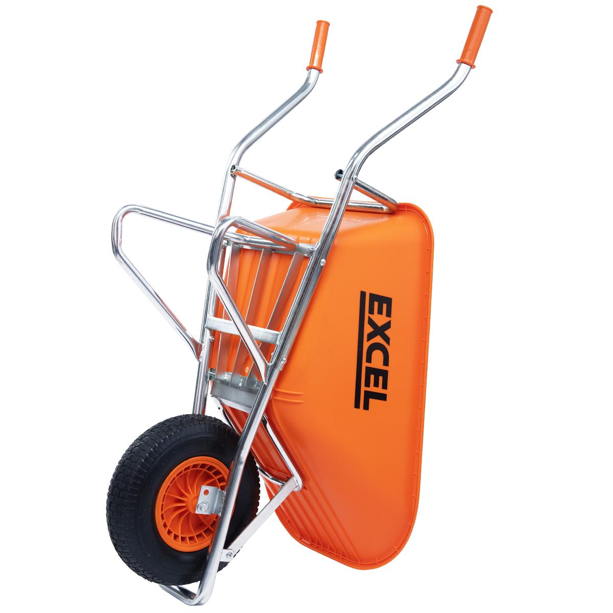 Excel Heavy Duty 100L Orange Wheelbarrow with Chrome Plated Frame