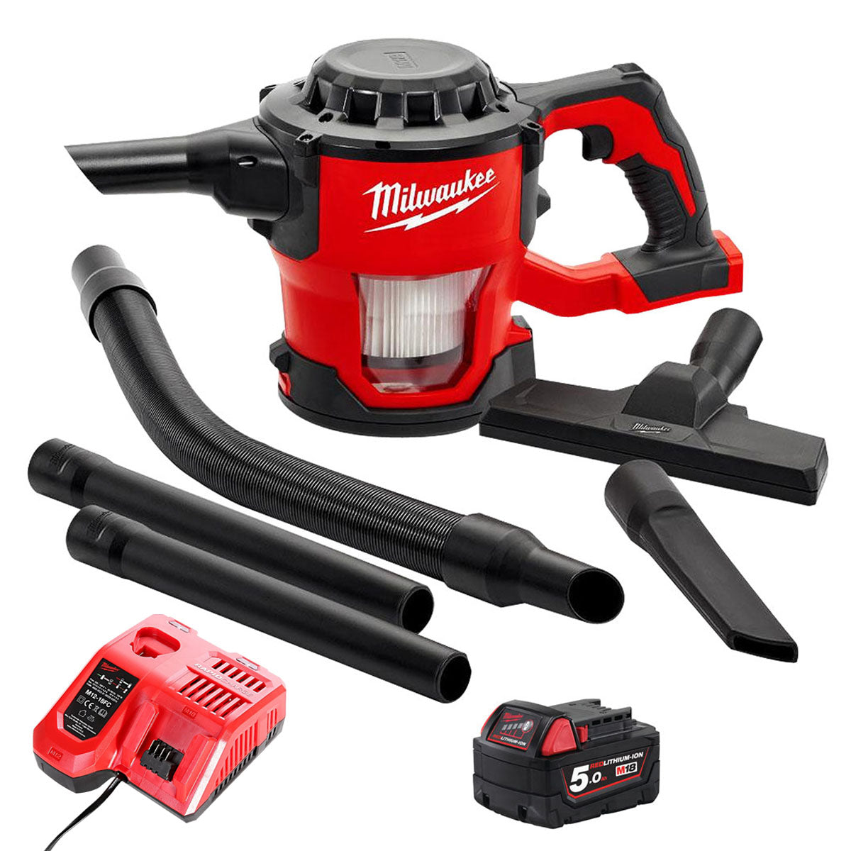 Milwaukee M18CV-0 18V Compact Hand Vacuum with 1 x 5.0Ah Battery & Charger