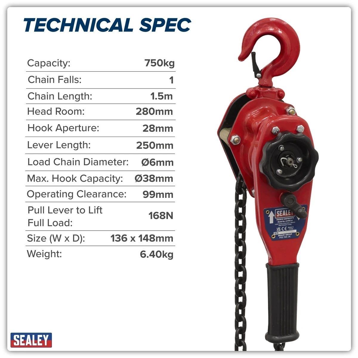 Sealey LH750 750kg Capacity Steel Lever Hoist